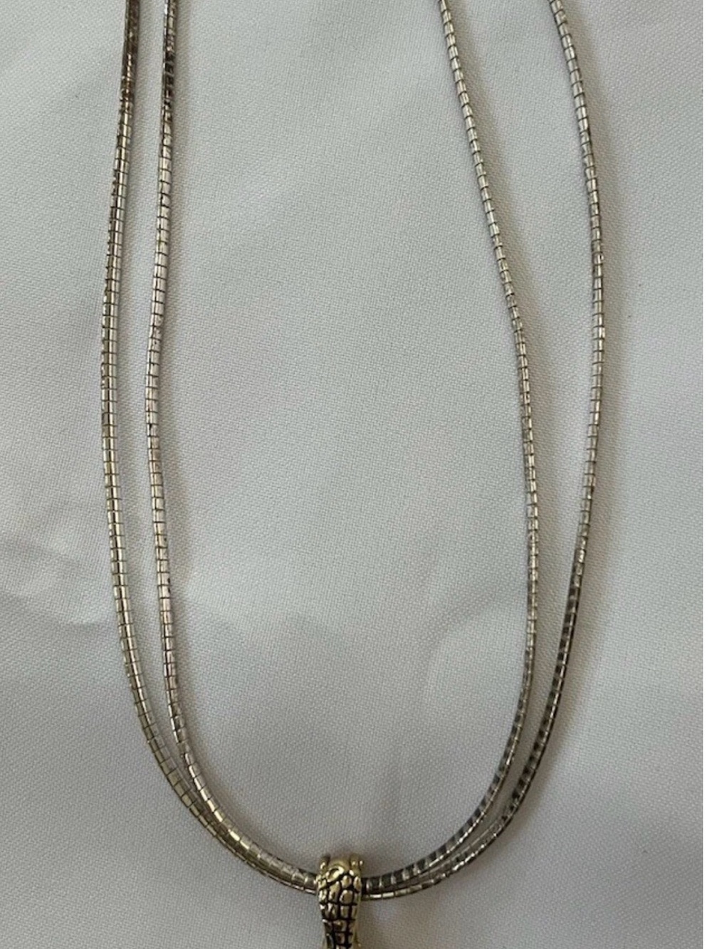 Sterling Silver Double Snake Chain Necklace with Textured Pendant gold tone